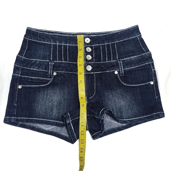 Denim Bell Button Shorts - Picture 4 of 5